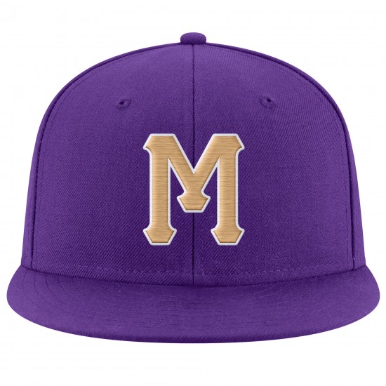 Custom Purple Old Gold-White Stitched Adjustable Snapback Hat