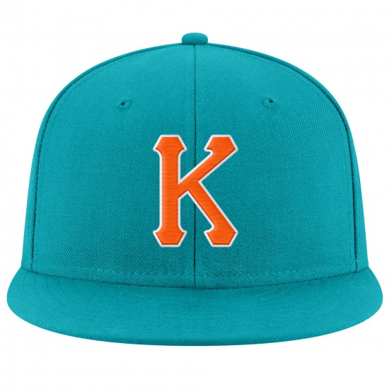 Custom Aqua Orange-White Stitched Adjustable Snapback Hat