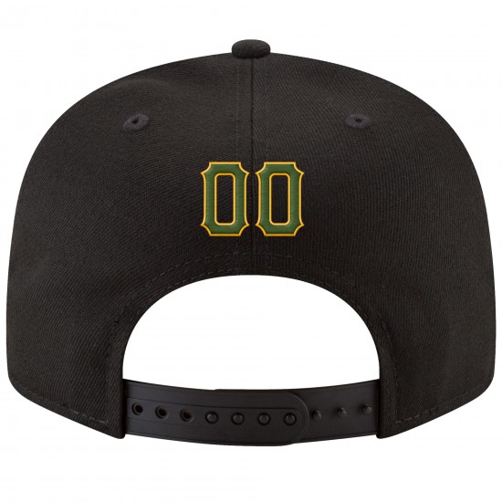 Custom Black Green-Gold Stitched Adjustable Snapback Hat