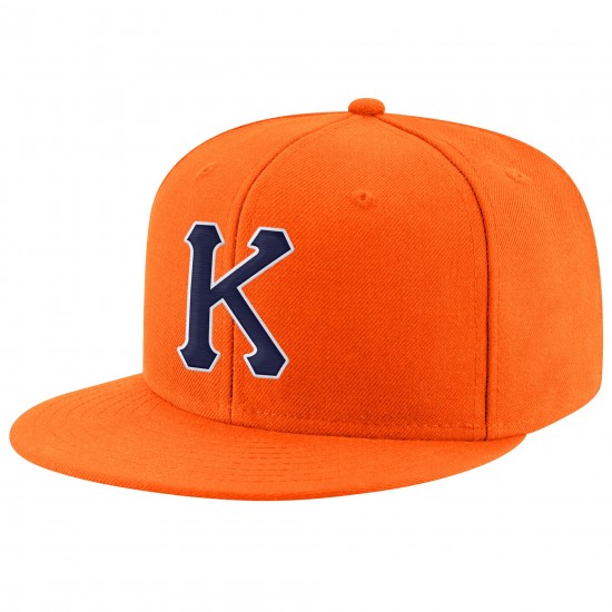 Custom Orange Navy-White Stitched Adjustable Snapback Hat