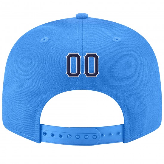 Custom Powder Blue Navy-White Stitched Adjustable Snapback Hat