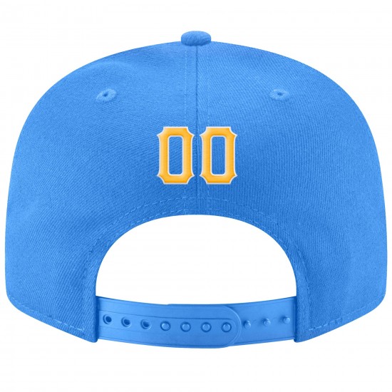 Custom Powder Blue Gold-White Stitched Adjustable Snapback Hat