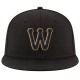 Custom Black Black-Old Gold Stitched Adjustable Snapback Hat