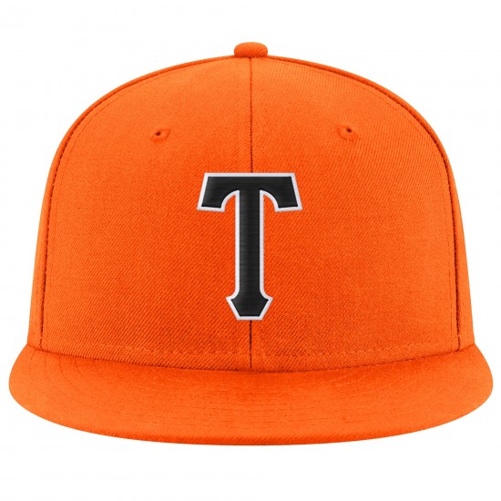 Custom Orange Black-White Stitched Adjustable Snapback Hat