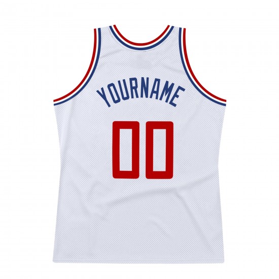 Custom White Red-Royal Authentic Throwback Basketball Jersey