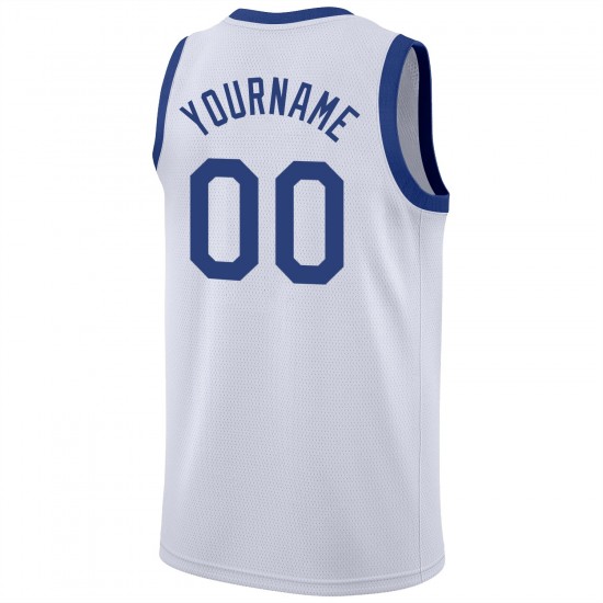 Custom White Royal-Red Round Neck Rib-Knit Basketball Jersey