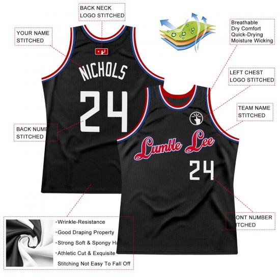 Custom Black White-Red Authentic Throwback Basketball Jersey