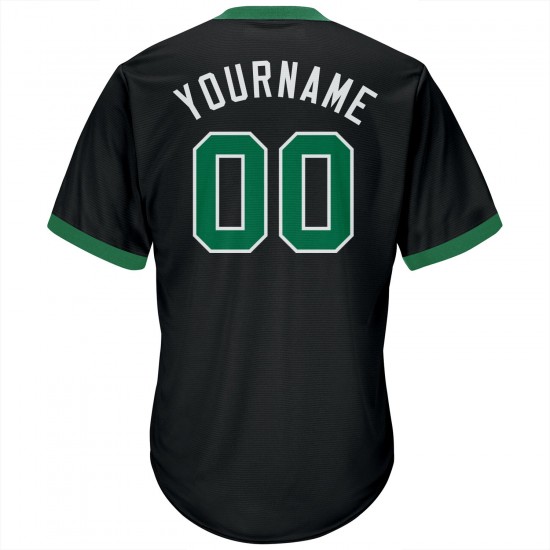 Custom Black Kelly Green-White Authentic Throwback Rib-Knit Baseball Jersey Shirt