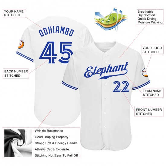 Custom White Royal Authentic Baseball Jersey