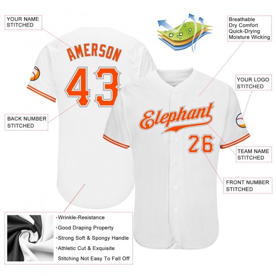 Custom White Orange-Gray Authentic Baseball Jersey