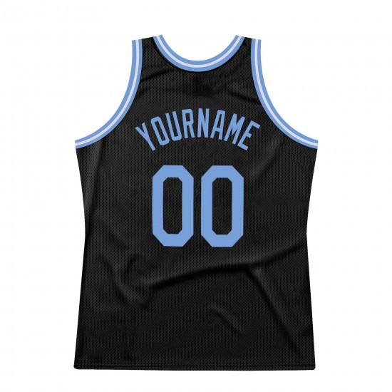 Custom Black Light Blue-Red Authentic Throwback Basketball Jersey