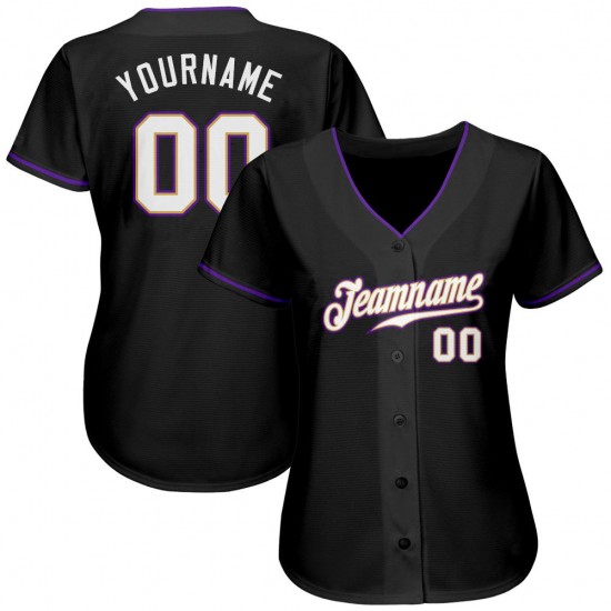 Custom Black White-Purple Authentic Baseball Jersey