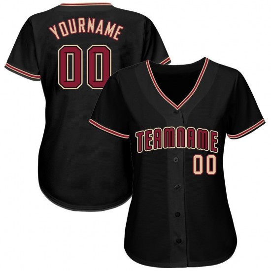 Custom Black Crimson-Khaki Baseball Jersey