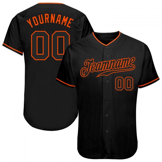 Custom Black Black-Orange Authentic Baseball Jersey