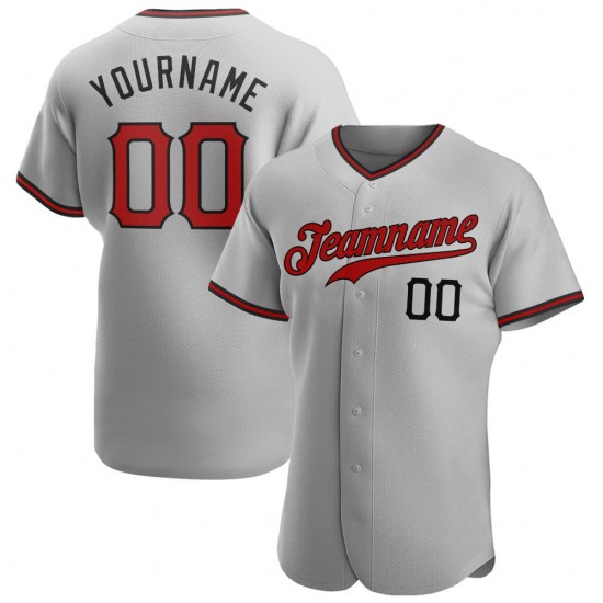 Custom Gray Red-Black Authentic Baseball Jersey