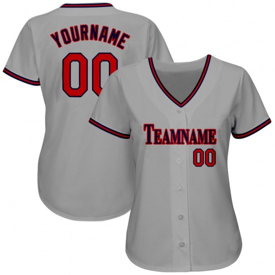 Custom Gray Red-Navy Authentic Baseball Jersey