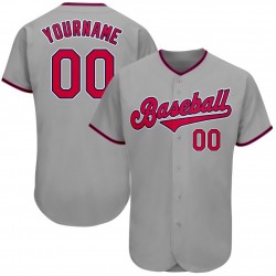 Custom Gray Red-Navy Authentic Baseball Jersey