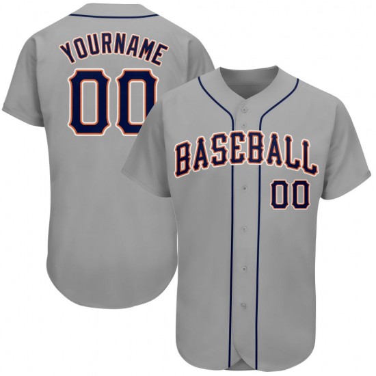 Custom Gray Navy-Orange Authentic Baseball Jersey