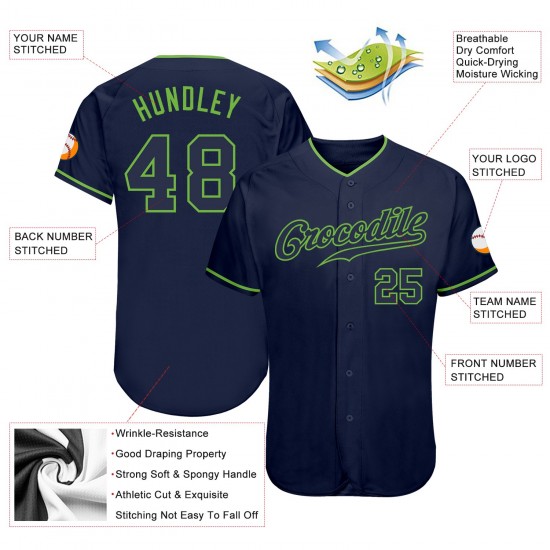 Custom Navy Navy-Neon Green Authentic Baseball Jersey