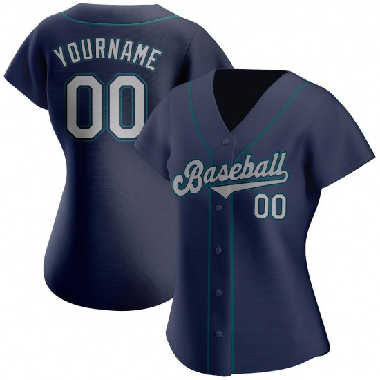 Custom Navy Gray-Aqua Authentic Baseball Jersey