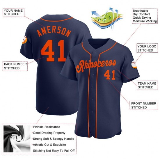 Custom Navy Orange Authentic Baseball Jersey