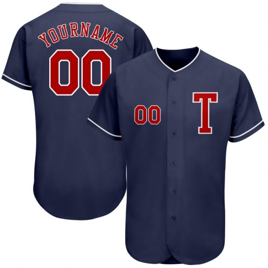 Custom Navy Red-White Authentic Baseball Jersey