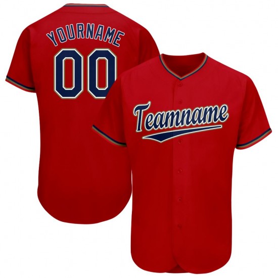 Custom Red Navy-Old Gold Baseball Jersey