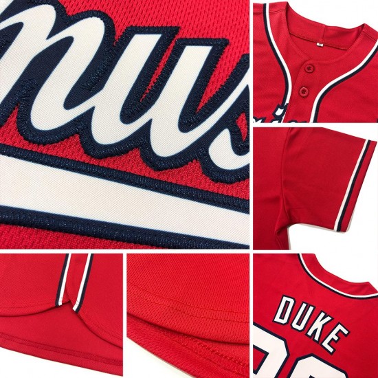 Custom Red Navy-White Authentic Baseball Jersey