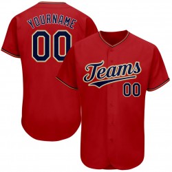 Custom Red Navy-Old Gold Authentic Baseball Jersey