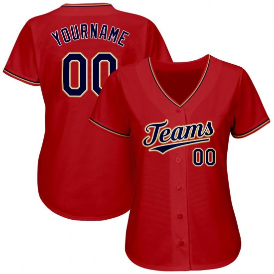 Custom Red Navy-Old Gold Authentic Baseball Jersey