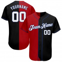 Custom Black White-Red Royal Authentic Split Fashion Baseball Jersey