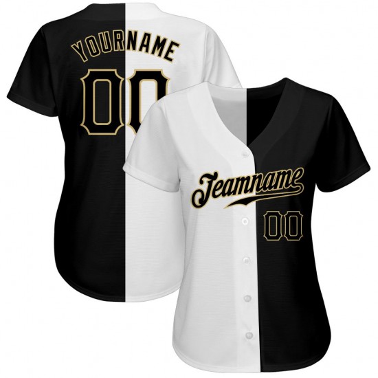 Custom White-Black Vegas Gold Authentic Split Fashion Baseball Jersey