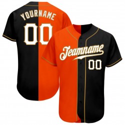 Custom Black White-Orange Authentic Split Fashion Baseball Jersey