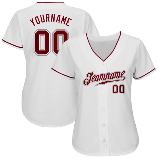 Custom White Crimson-Gray Authentic Baseball Jersey