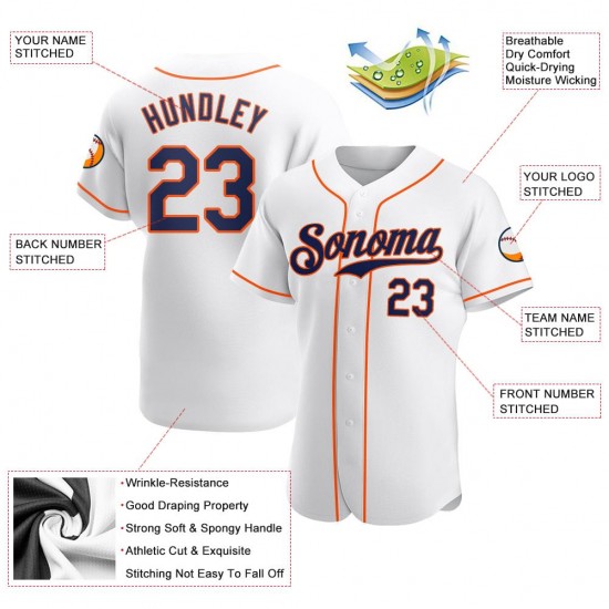 Custom White Navy-Orange Authentic Baseball Jersey