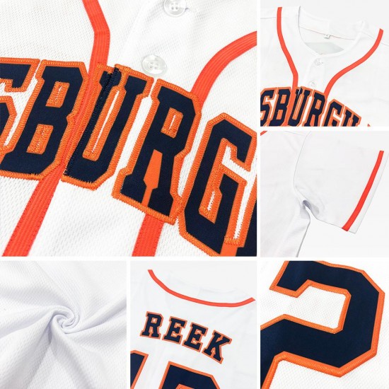 Custom White Navy-Orange Authentic Baseball Jersey