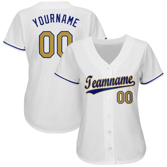 Custom White Old Gold-Royal Baseball Jersey