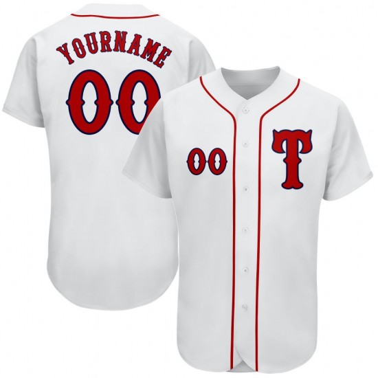 Custom White Red-Navy Authentic Baseball Jersey