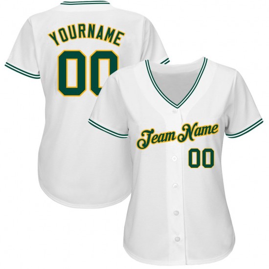 Custom White Green-Gold Authentic Baseball Jersey