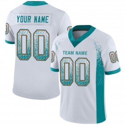 Custom White Aqua-Orange Mesh Drift Fashion Football Jersey