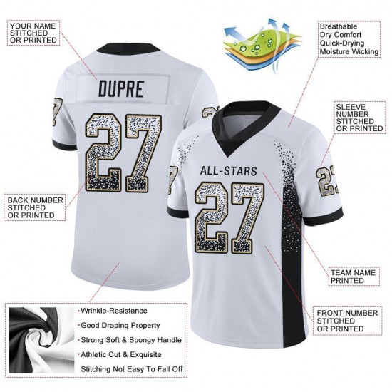 Custom White Black-Vegas Gold Mesh Drift Fashion Football Jersey