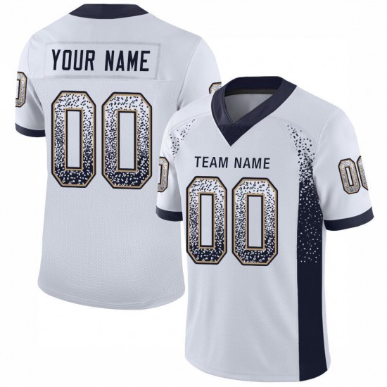 Custom White Navy-Old Gold Mesh Drift Fashion Football Jersey