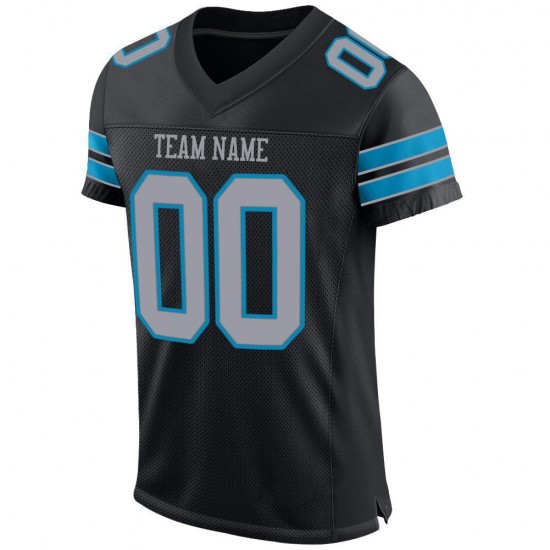 Custom Black Light Gray-Panther Blue Mesh Authentic Football Jersey