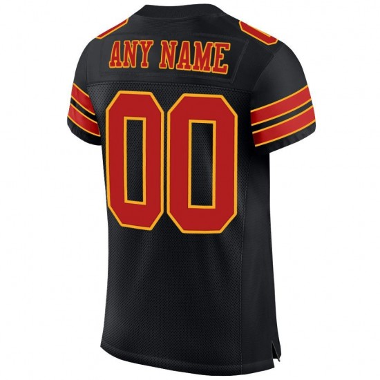 Custom Black Scarlet-Gold Mesh Authentic Football Jersey