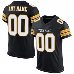 Custom Black White-Gold Mesh Authentic Football Jersey