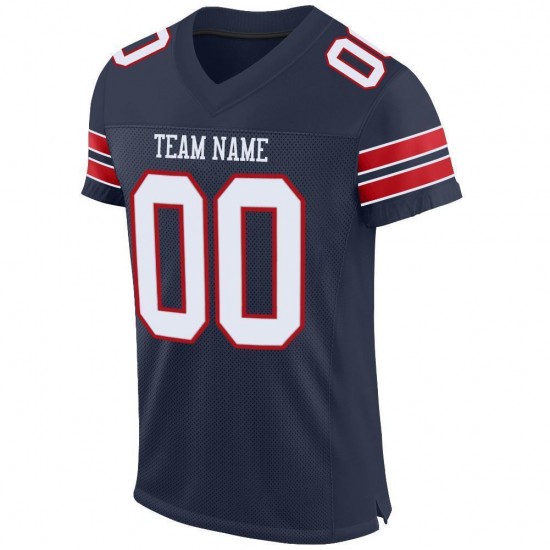 Custom Navy White-Red Mesh Authentic Football Jersey