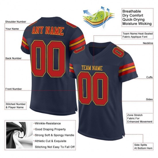 Custom Navy Scarlet-Gold Mesh Authentic Football Jersey