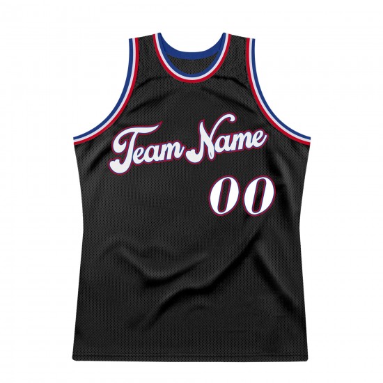 Custom Black White-Red Authentic Throwback Basketball Jersey