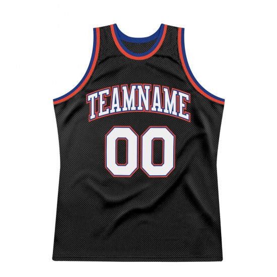 Custom Black White-Orange Authentic Throwback Basketball Jersey