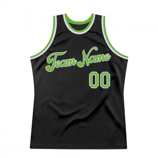 Custom Black Neon Green-White Authentic Throwback Basketball Jersey